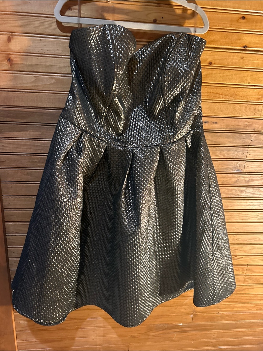 Charlotte Russe Metallic Black Strapless Fit-and-Flare Dress